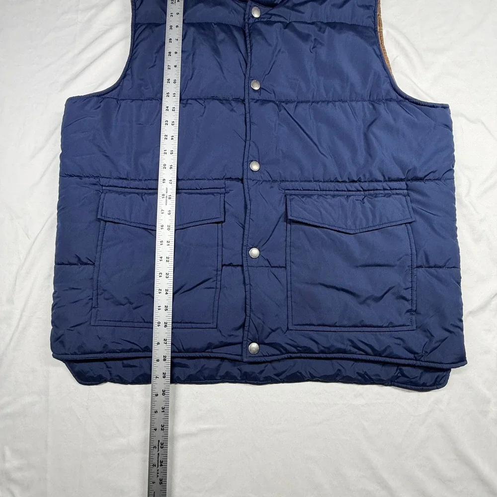 Lands End Mens Puffer Vest XL Navy Snap Closure Snap Pockets Outdoors Hiking